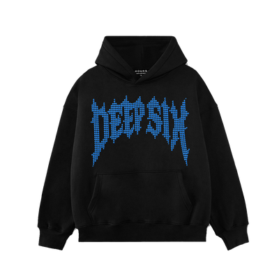 RHINESTONE HOODIE (BLACK/CAPRI BLUE)