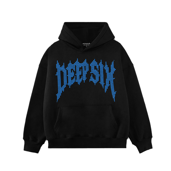 RHINESTONE HOODIE (BLACK/CAPRI BLUE)